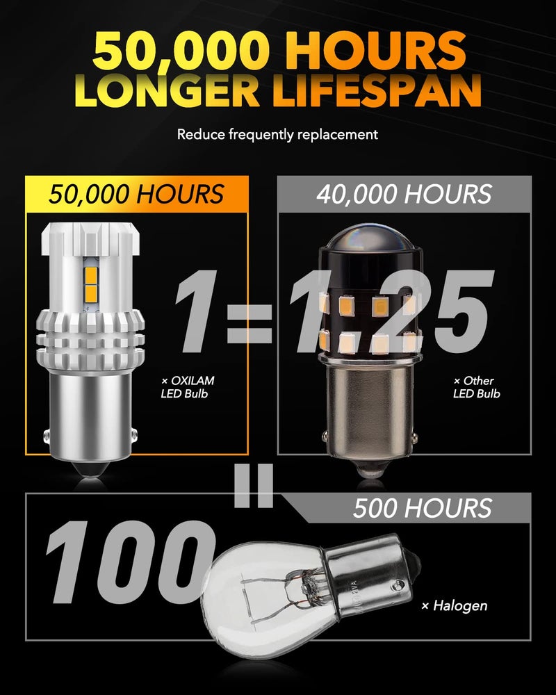 OXILAM Turn Signal Light 1156 LED Bulbs Amber Yellow 2200K Extremely Bright BA15S 1141 1003 7506 LED Bulbs with High Power 12pcs 3020SMD Chipsets, 2 Pack - Image 5